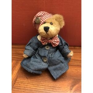 6 Inch‎ Boyds Bear Girl blue jean Dress Gingham Hat 85-97